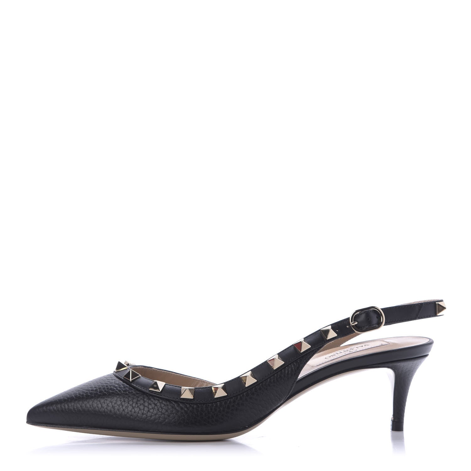 Valentino Garavani Pebbled Calfskin Rockstud Half D'Orsay Slingback 50mm Pumps 36.5 Black 1 of 9