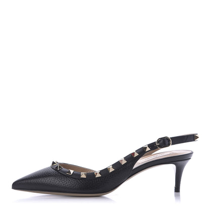Valentino Garavani Pebbled Calfskin Rockstud Half D'Orsay Slingback 50mm Pumps 36.5 Black 1 of 9
