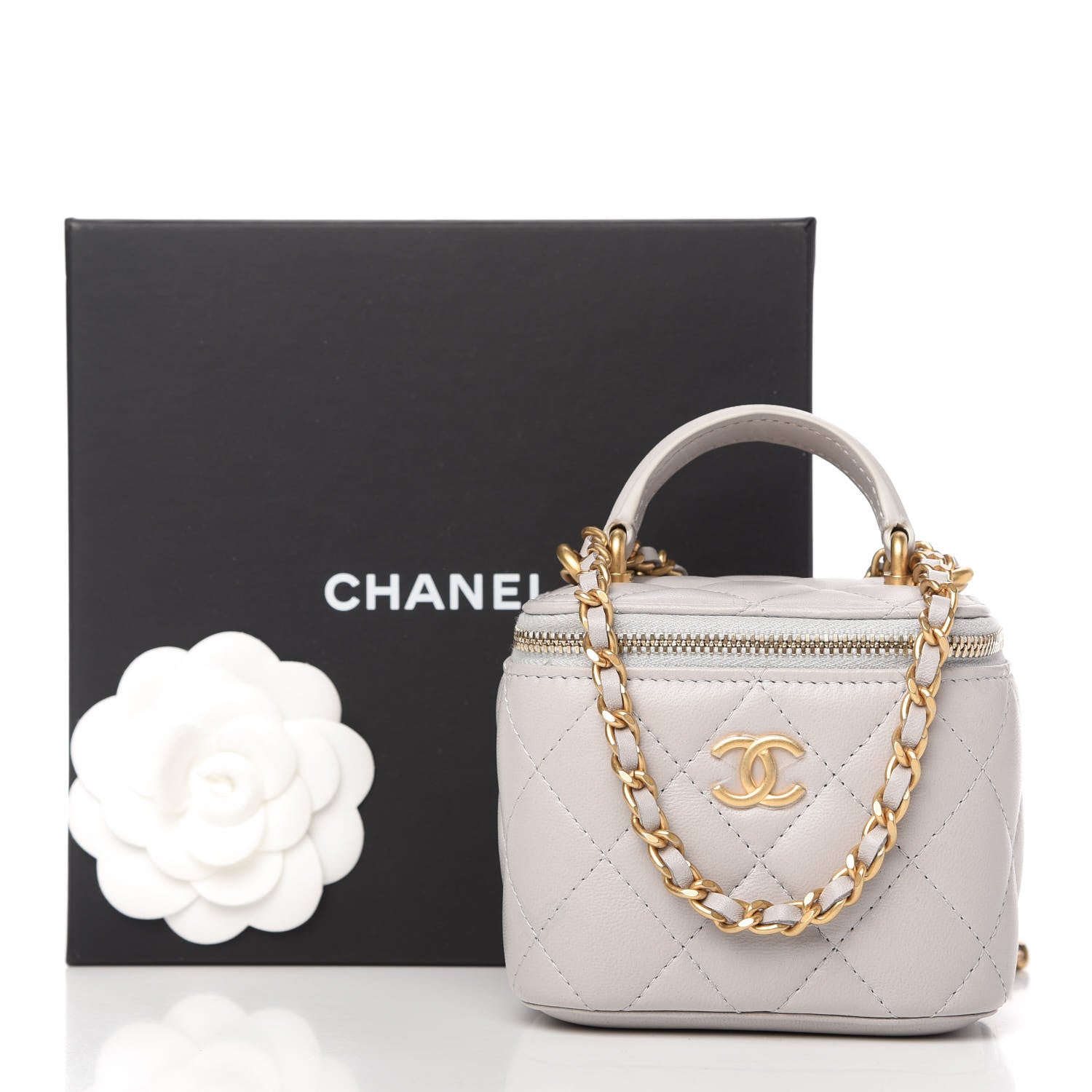 Chanel Lambskin Quilted Top Handle Mini Vanity Case With Chain Grey 11 of 11