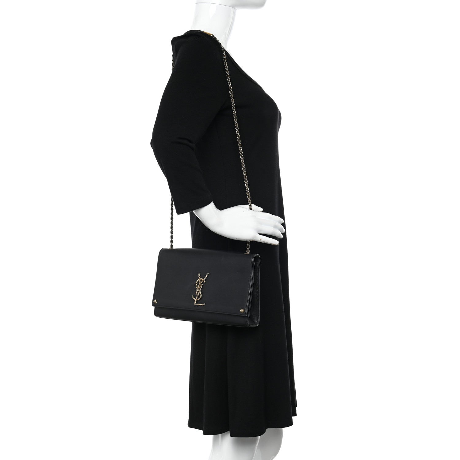 Saint Laurent Smooth Calfskin Medium Braided Monogram Kate Satchel Black 2 of 11