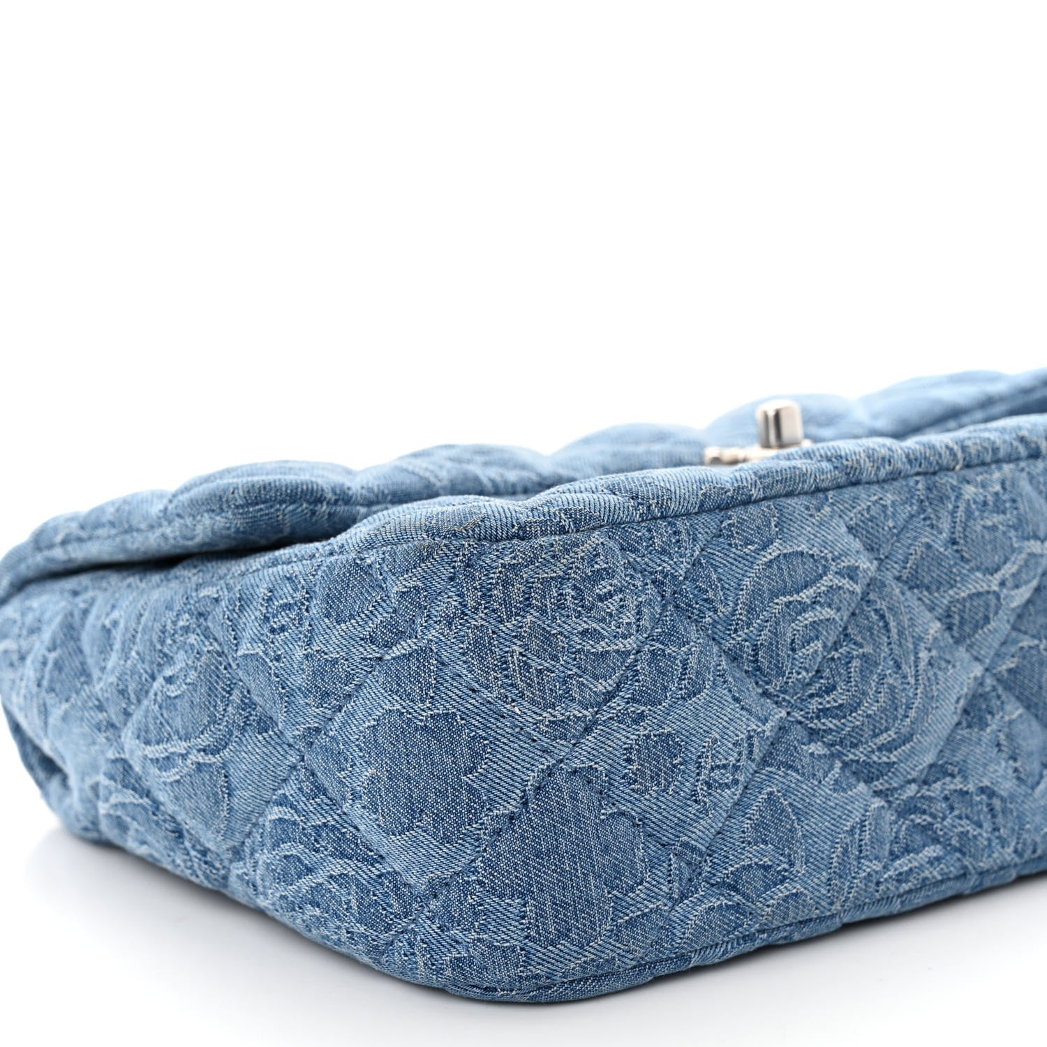 Chanel Denim Quilted Medium Camellia Sweetheart Flap Blue 9 of 10