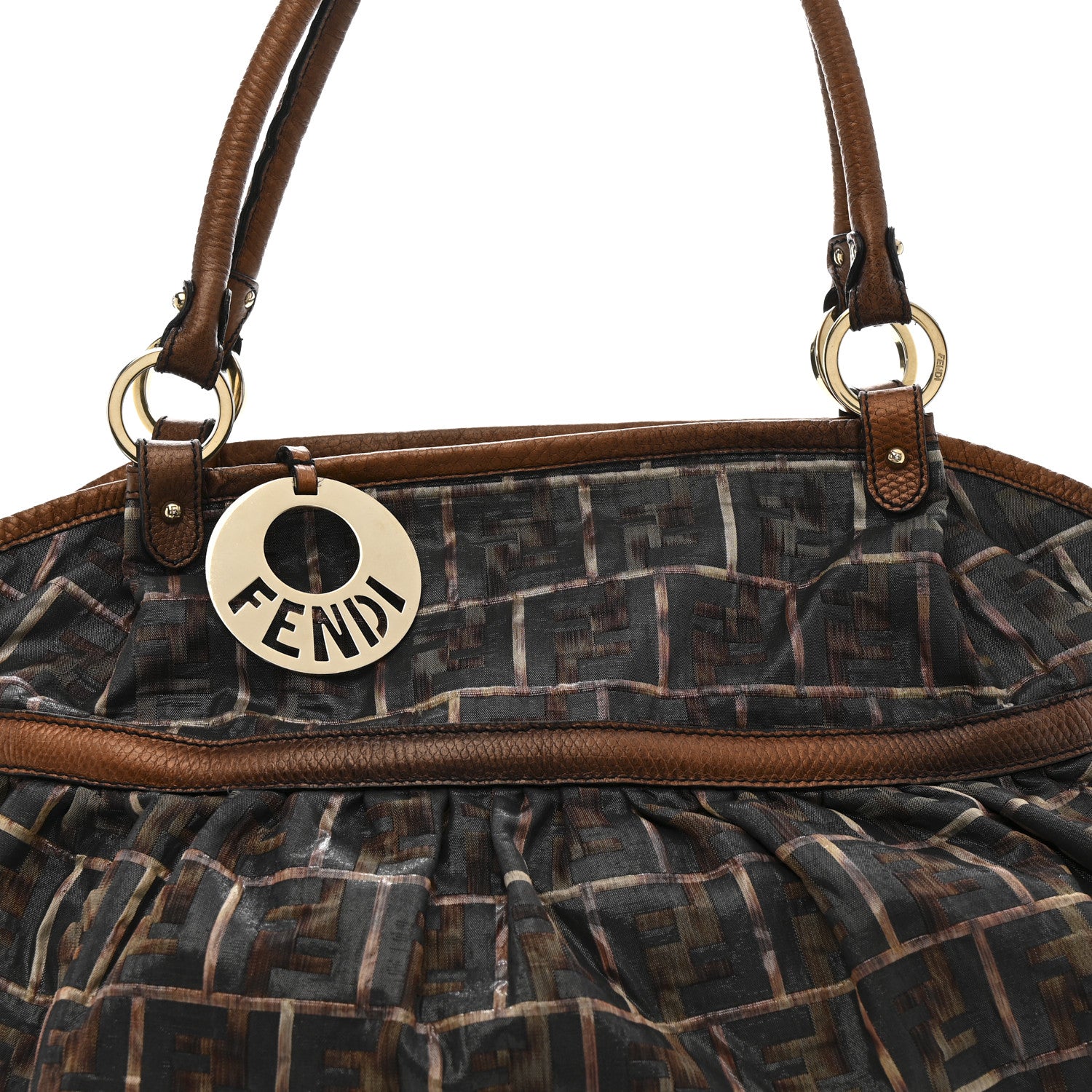 Fendi Zucca Calfskin Crocodile Embossed Large Chef Shopper Tote Tobacco 8 of 17