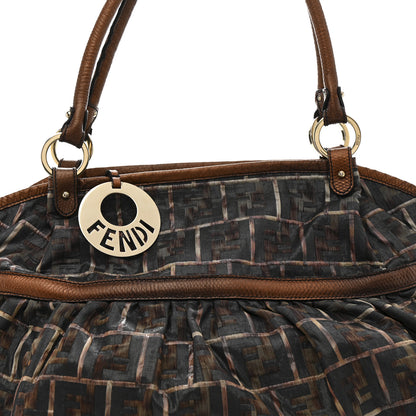 Fendi Zucca Calfskin Crocodile Embossed Large Chef Shopper Tote Tobacco 8 of 17