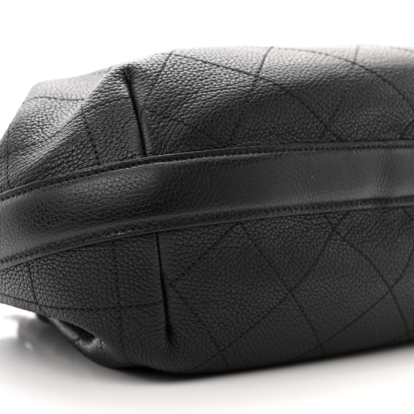 Grained Calfskin Stitched Accordion Shoulder Bag Black