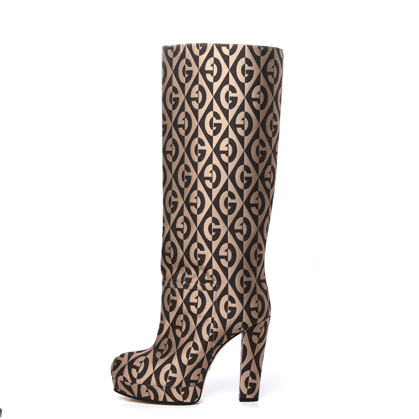 Fabric G Rhombus Print Platform Boots 40 Beige Cocoa
