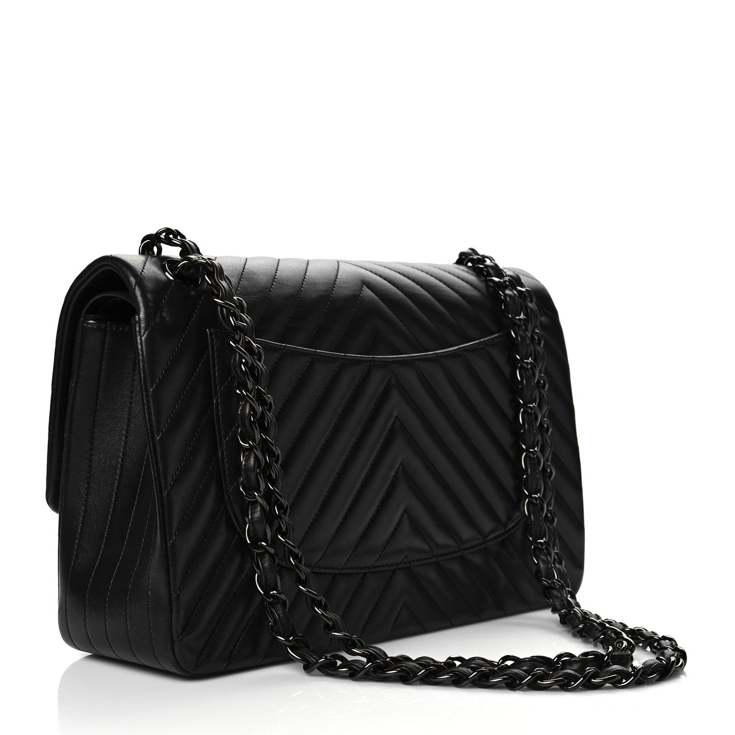 Lambskin Chevron Quilted Jumbo Double Flap So Black