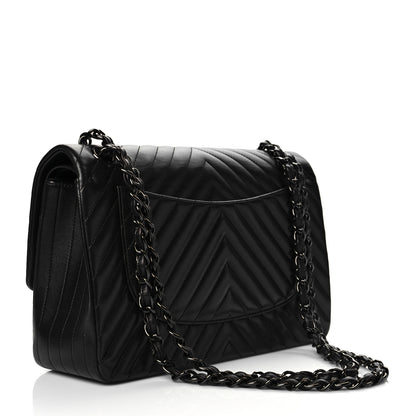 Chanel Lambskin Chevron Quilted Jumbo Double Flap So Black 3 of 11