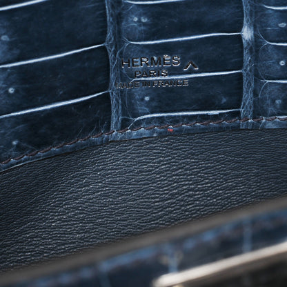 Hermes Shiny Niloticus Crocodile Kelly Cut Pochette Blue Jean 6 of 38