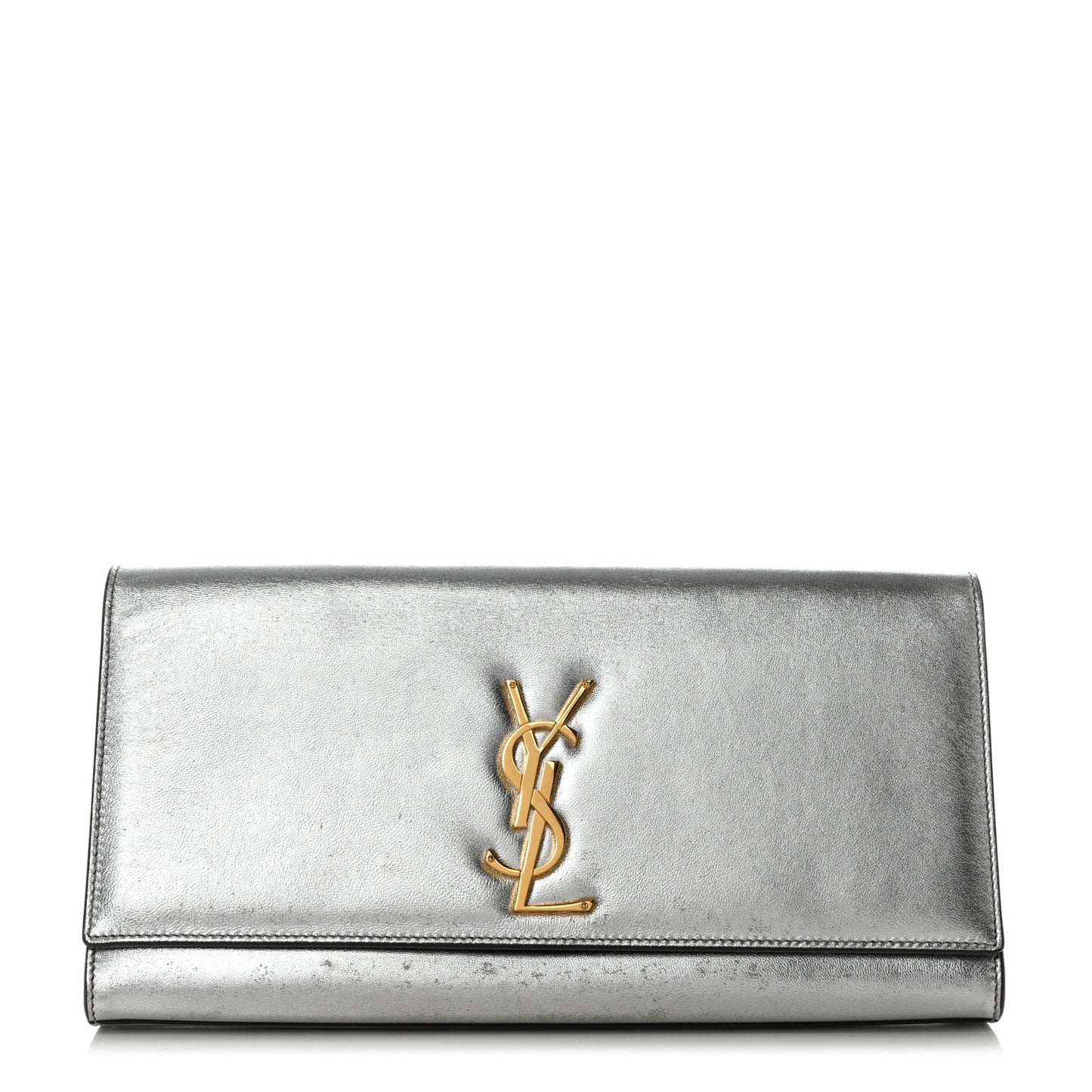 Metallic Calfskin Classic Monogram Cassandre Clutch Silver