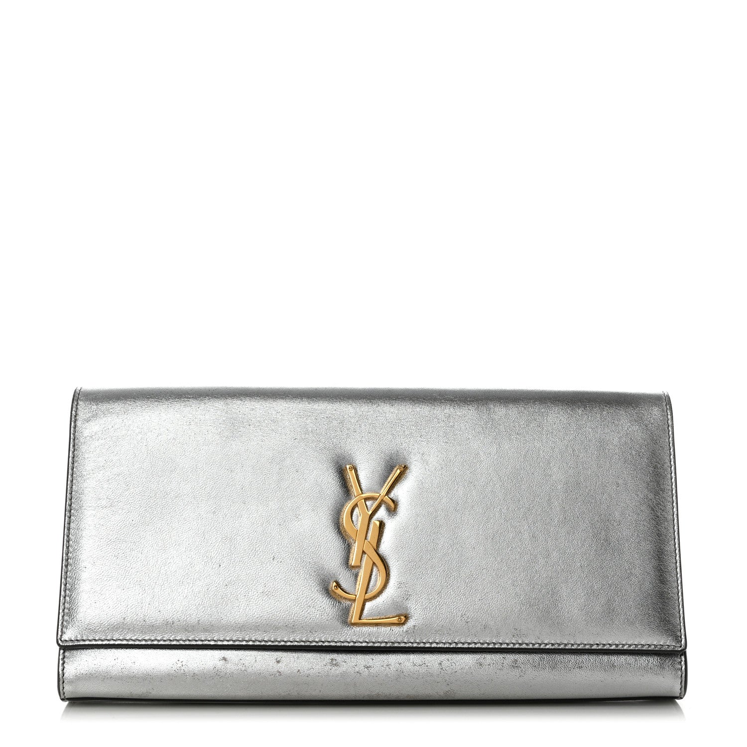 Saint Laurent Metallic Calfskin Classic Monogram Cassandre Clutch Silver 1 of 12