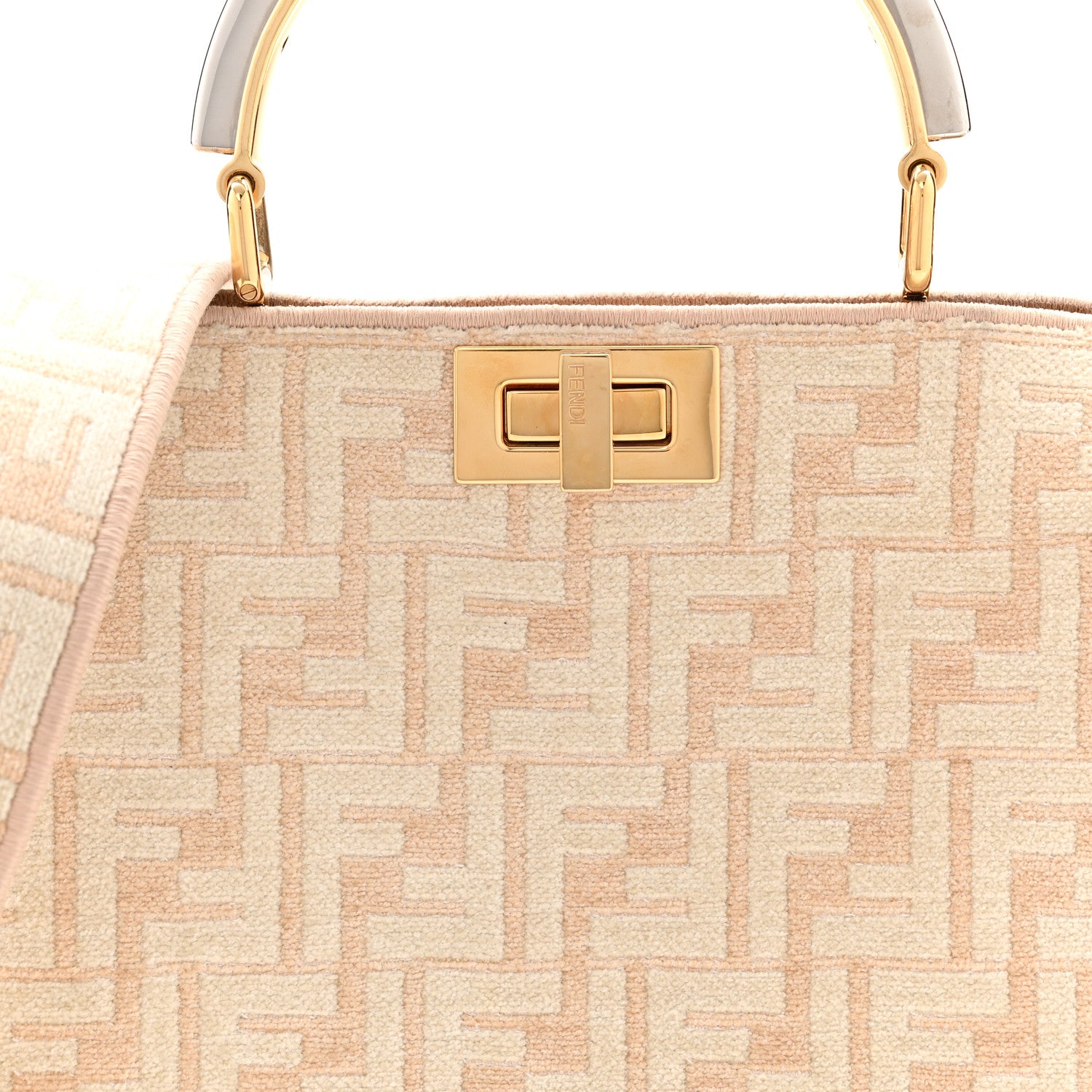 Fendi Chenille Suede Metal FF Small Peekaboo I SEE U Satchel Beige White 7 of 9