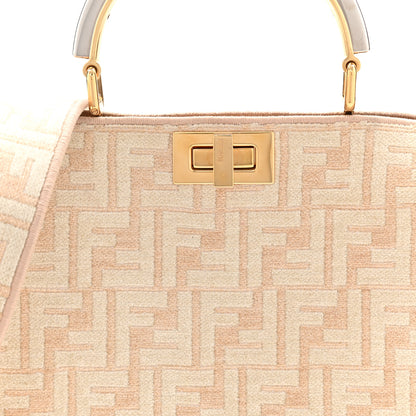 Fendi Chenille Suede Metal FF Small Peekaboo I SEE U Satchel Beige White 7 of 9