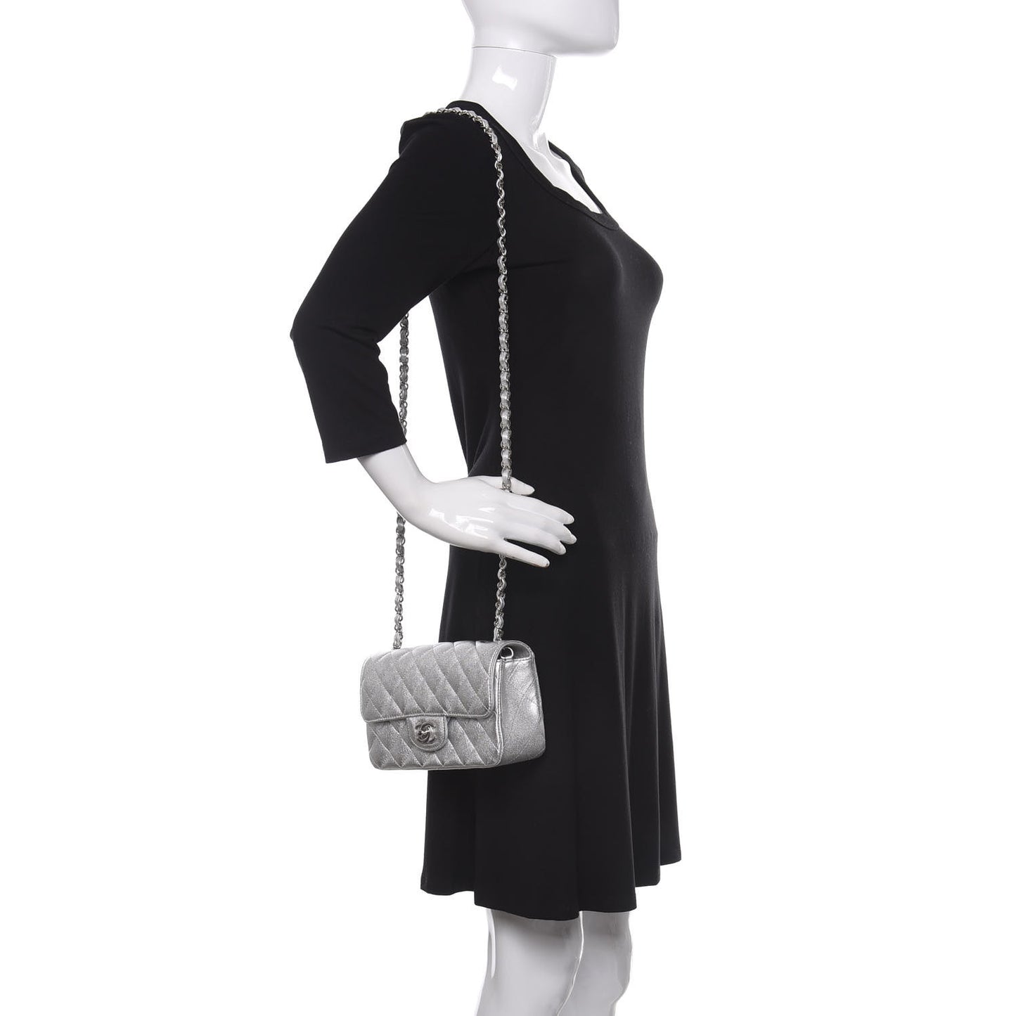 Metallic Lambskin Quilted Mini Rectangular Flap Silver