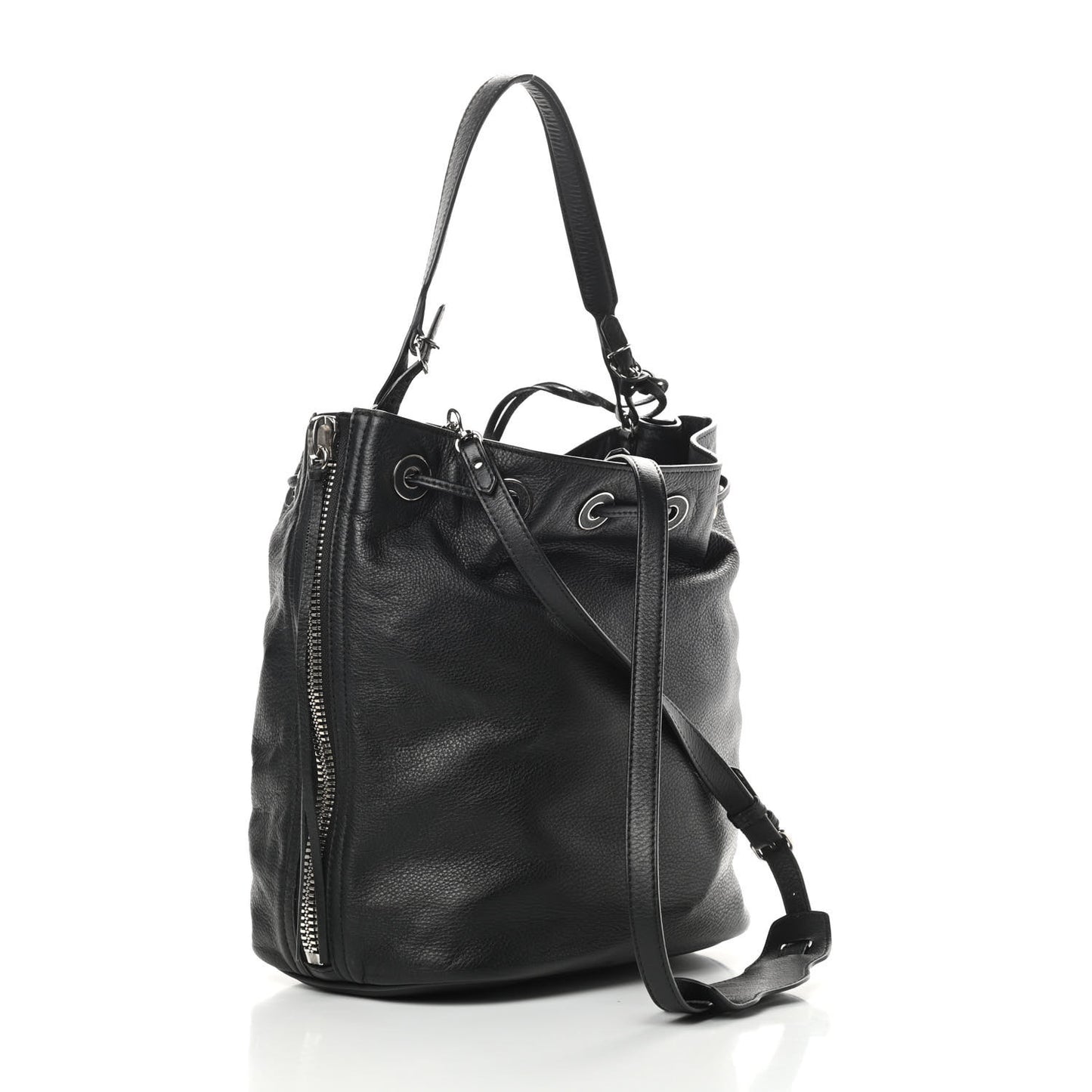 Veau Papier Plate Small Bucket Bag Black