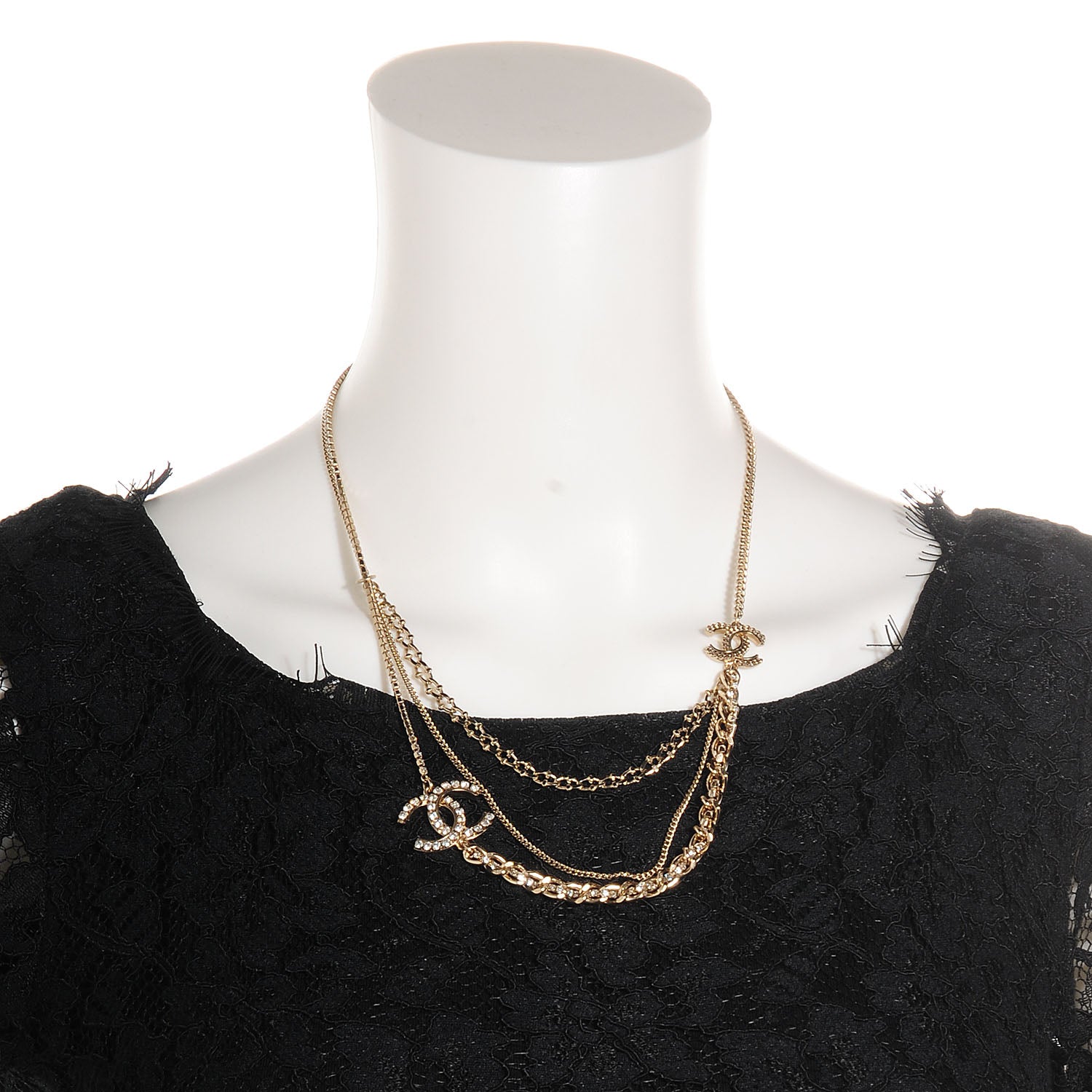 Chanel Crystal CC Multi Strand Necklace Gold 2 of 6
