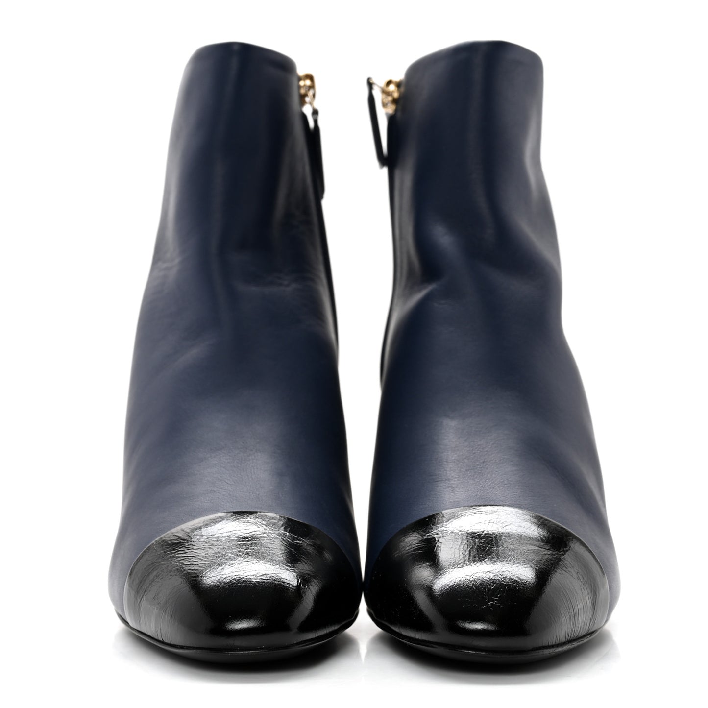 Crumpled Patent Calfskin Cap Toe Short Boots 36.5 Blue Back