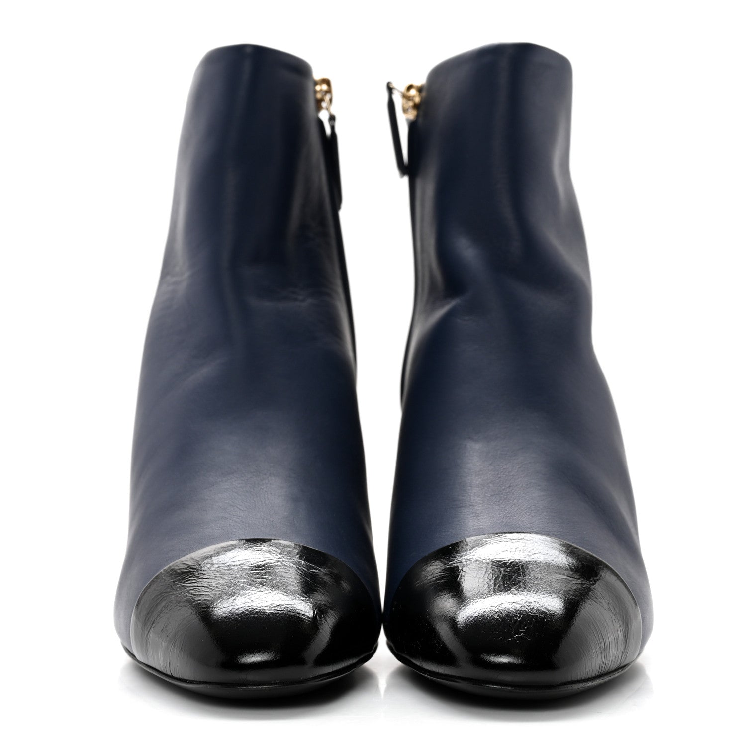 Chanel Crumpled Patent Calfskin Cap Toe Short Boots 36.5 Blue Back 2 of 8
