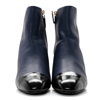 Chanel Crumpled Patent Calfskin Cap Toe Short Boots 36.5 Blue Back 2 of 8