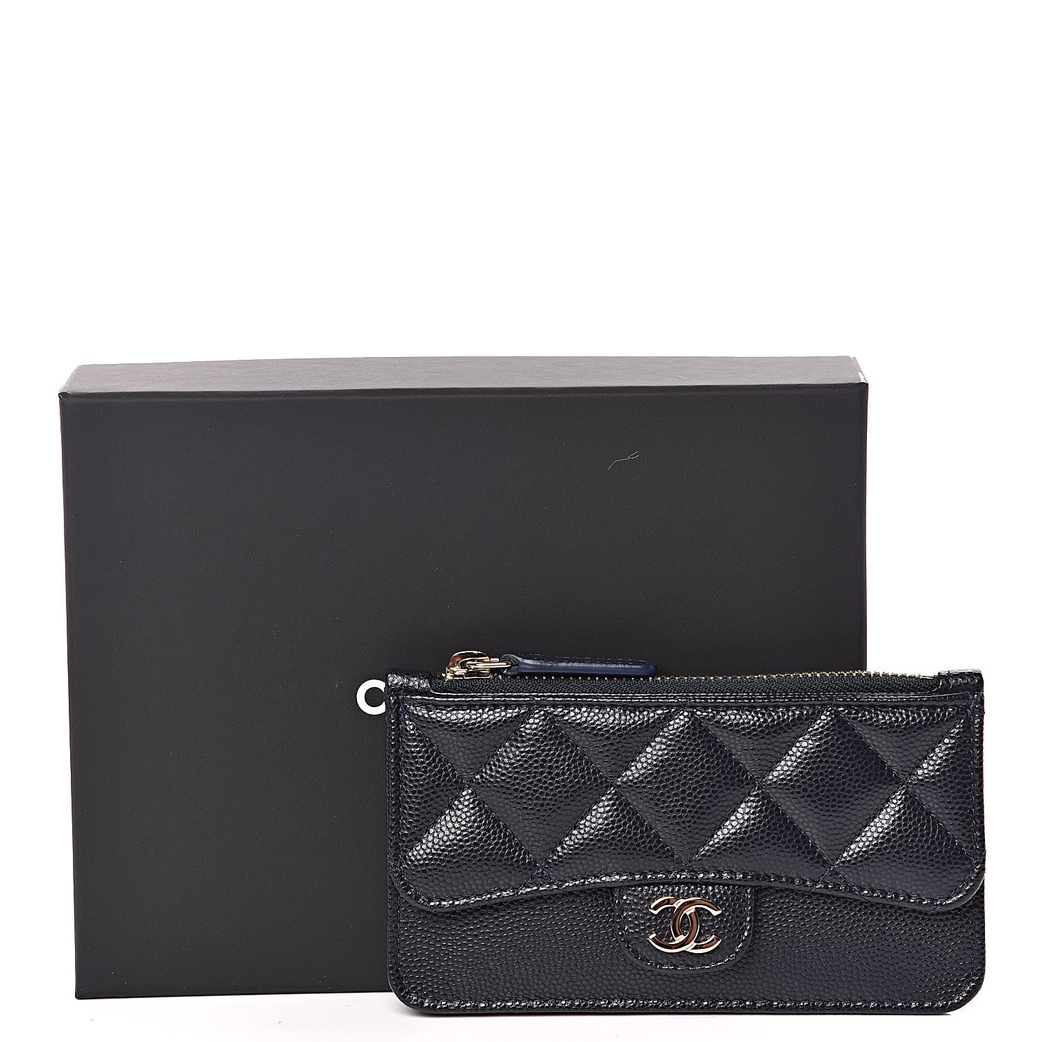 Chanel Caviar Quilted Flap Zip Card Holder Navy Blue 8 of 8