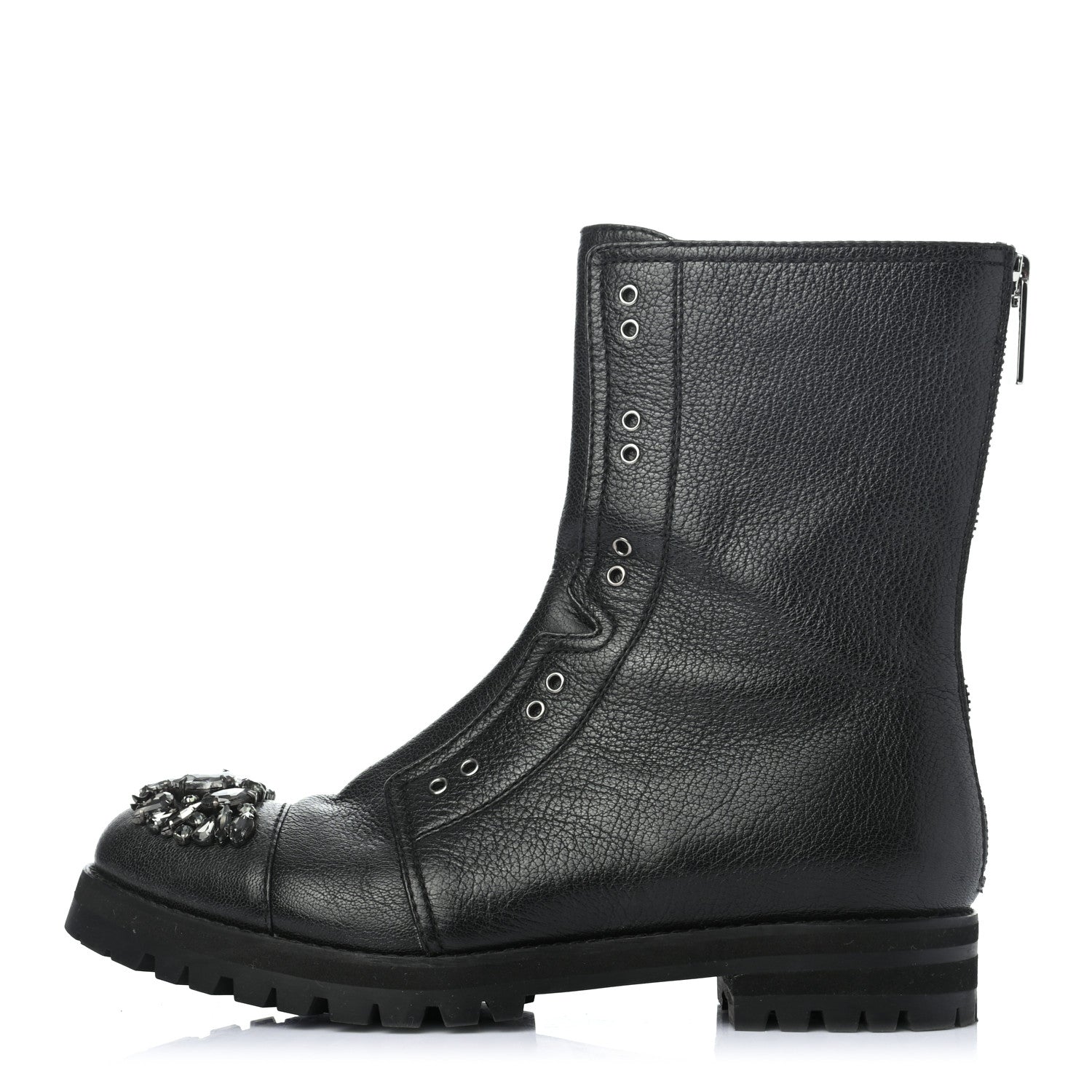 Jimmy Choo Calfskin Crystal Piper Combat Boots 37.5 Black 1 of 7