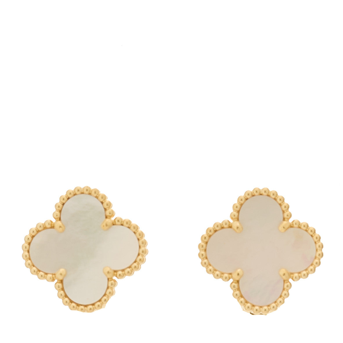 Van Cleef & Arpels 18K Yellow Gold Mother of Pearl Vintage Alhambra Earrings 1 of 5