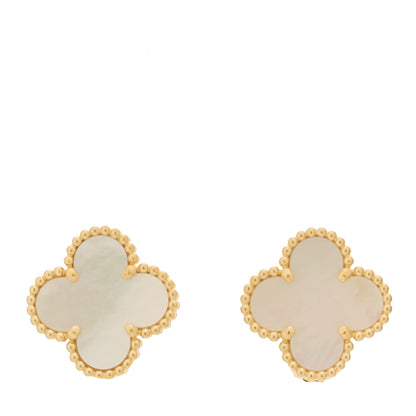 Van Cleef & Arpels 18K Yellow Gold Mother of Pearl Vintage Alhambra Earrings 1 of 5