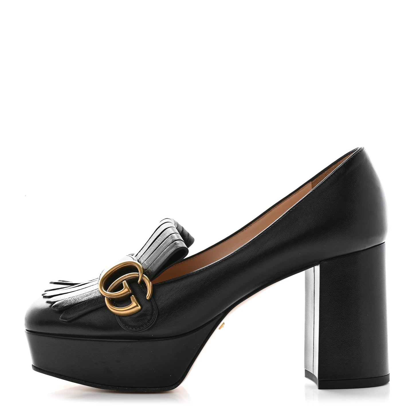 Malaga Kid GG Marmont Fringe Platform Loafer Pumps 37.5 Black