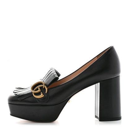Gucci Malaga Kid GG Marmont Fringe Platform Loafer Pumps 37.5 Black 1 of 21