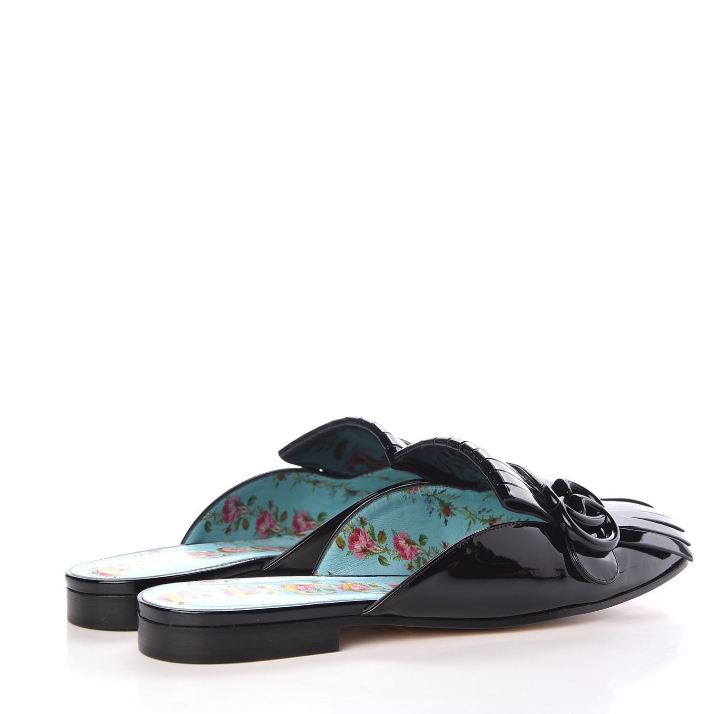 Vernice Crystal Enamel GG Marmont Fringe Slippers 38 Black