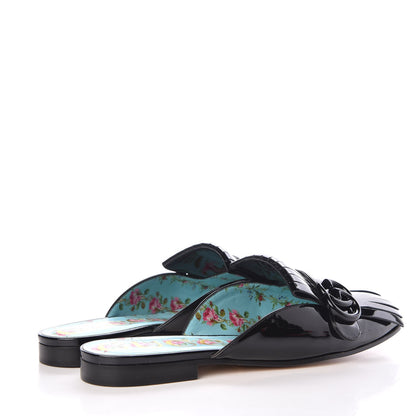 Gucci Vernice Crystal Enamel GG Marmont Fringe Slippers 38 Black 4 of 9
