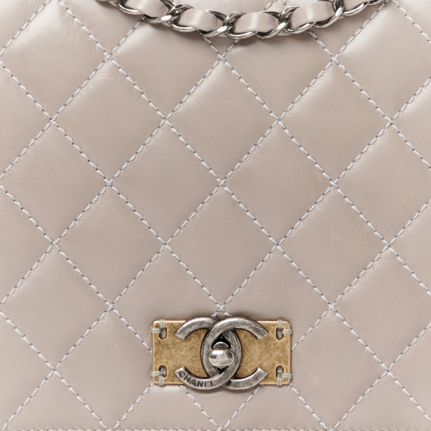 Glazed Calfskin Quilted Medium Day Trip Flap Grey