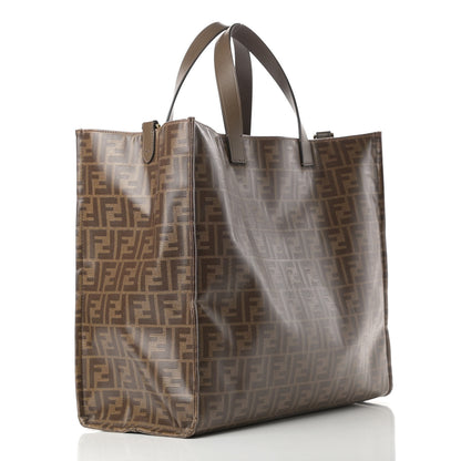 Fendi X FILA Glazed Fabric FF 1974 Mania Shopping Tote Bag Mogano Panna White 3 of 15