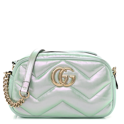 Gucci Iridescent Nappa Chevron Matelasse Small GG Marmont Chain Shoulder Bag Iridescent Salvy Green 1 of 9
