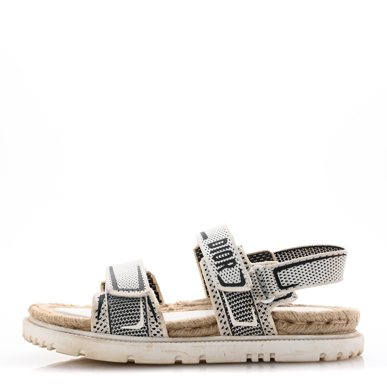 Christian Dior Technical Knit Jute Dioract 10mm Sandals 39.5 White Black 1 of 10