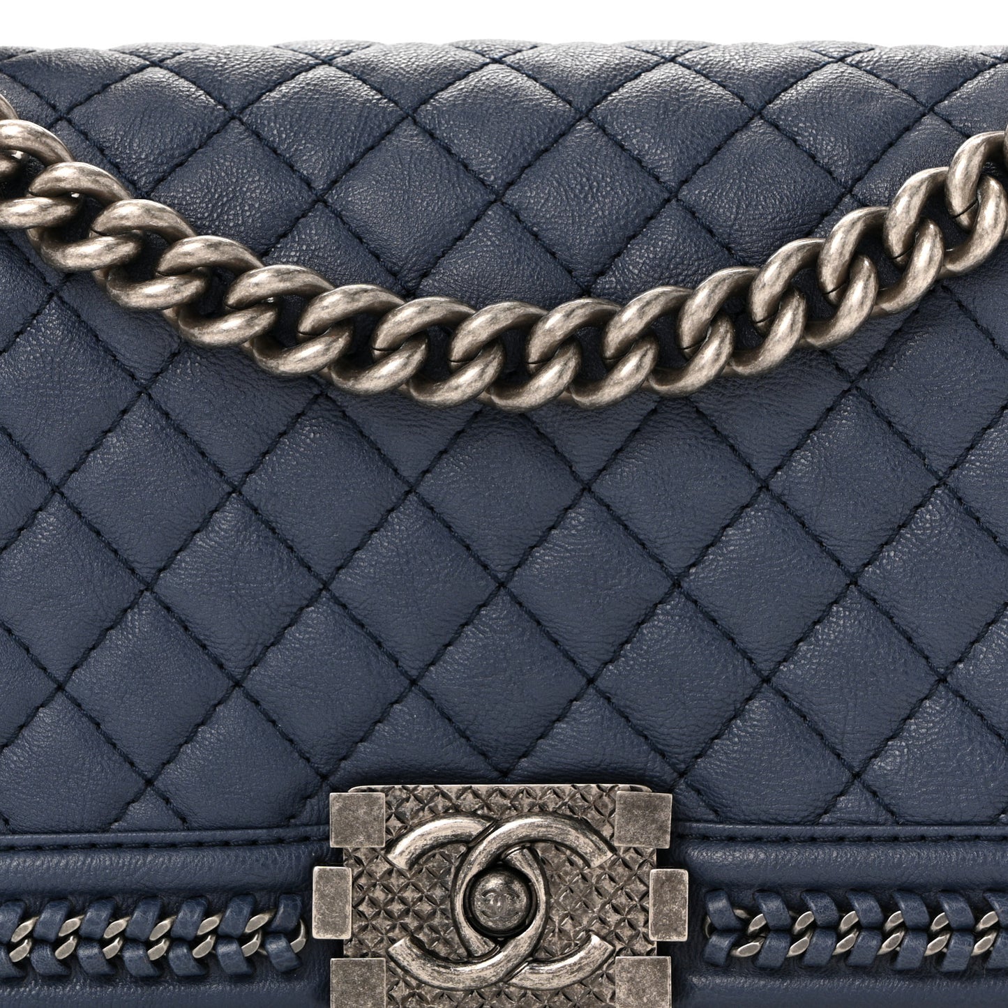 Lambskin Quilted Medium Top Handle Boy Flap Blue