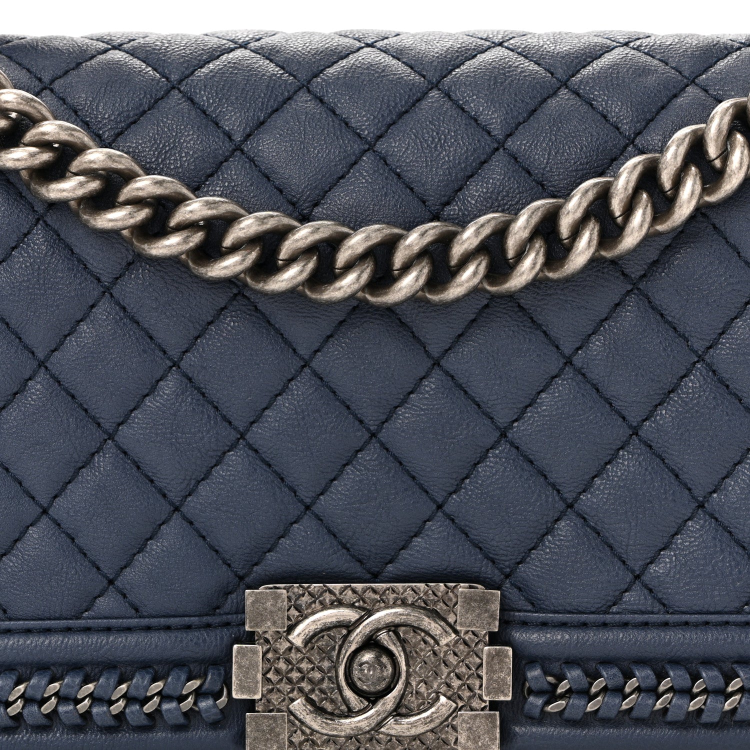 Chanel Lambskin Quilted Medium Top Handle Boy Flap Blue 8 of 13