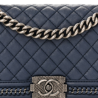 Chanel Lambskin Quilted Medium Top Handle Boy Flap Blue 8 of 13
