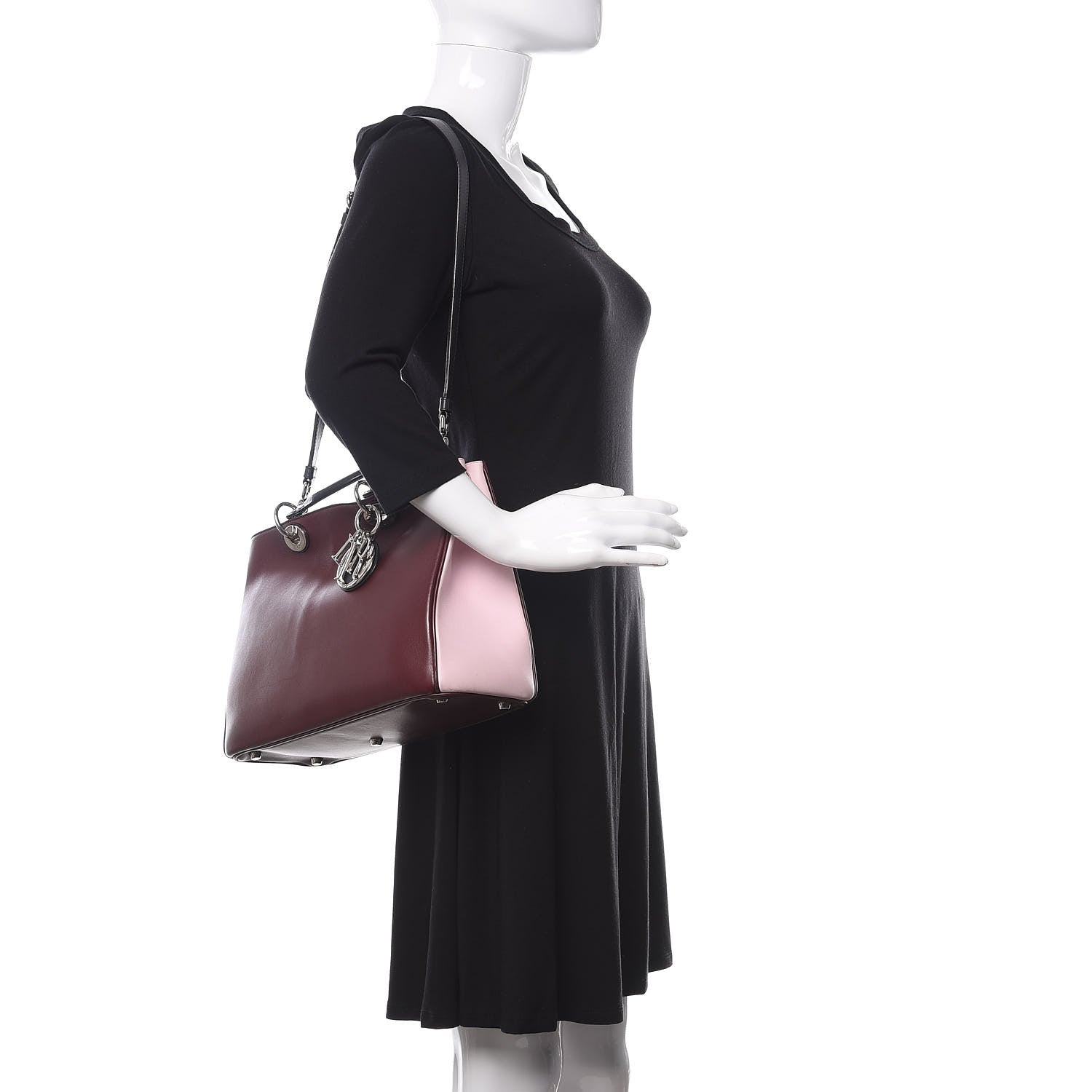 Christian Dior Smooth Calfskin Medium Diorissimo Burgundy Pink Black 2 of 13