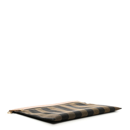 Fendi Fabric Jaquard Calfskin Pequin FF Embossed Zip Flat Pouch Tobacco 4 of 8