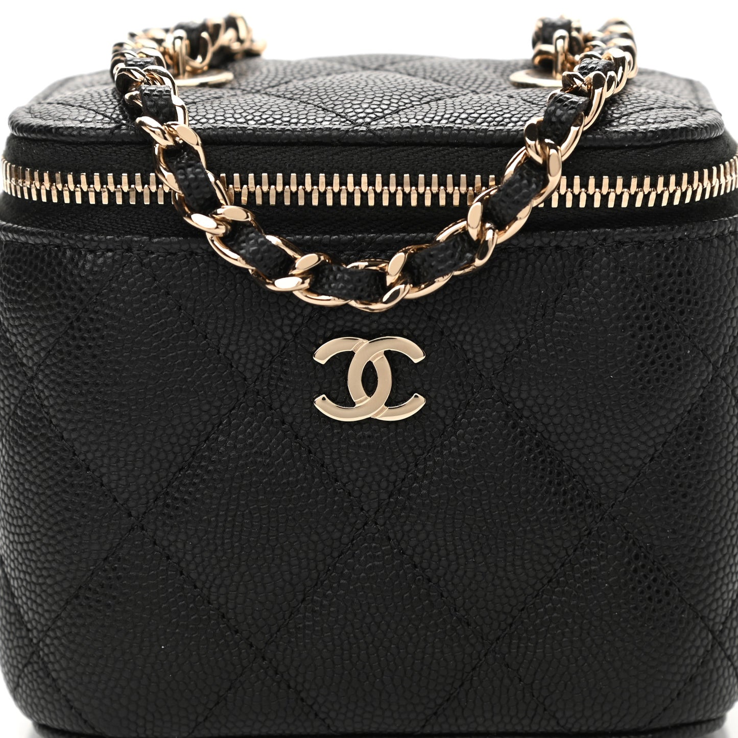 Caviar Quilted Mini Vanity Case With Chain Black