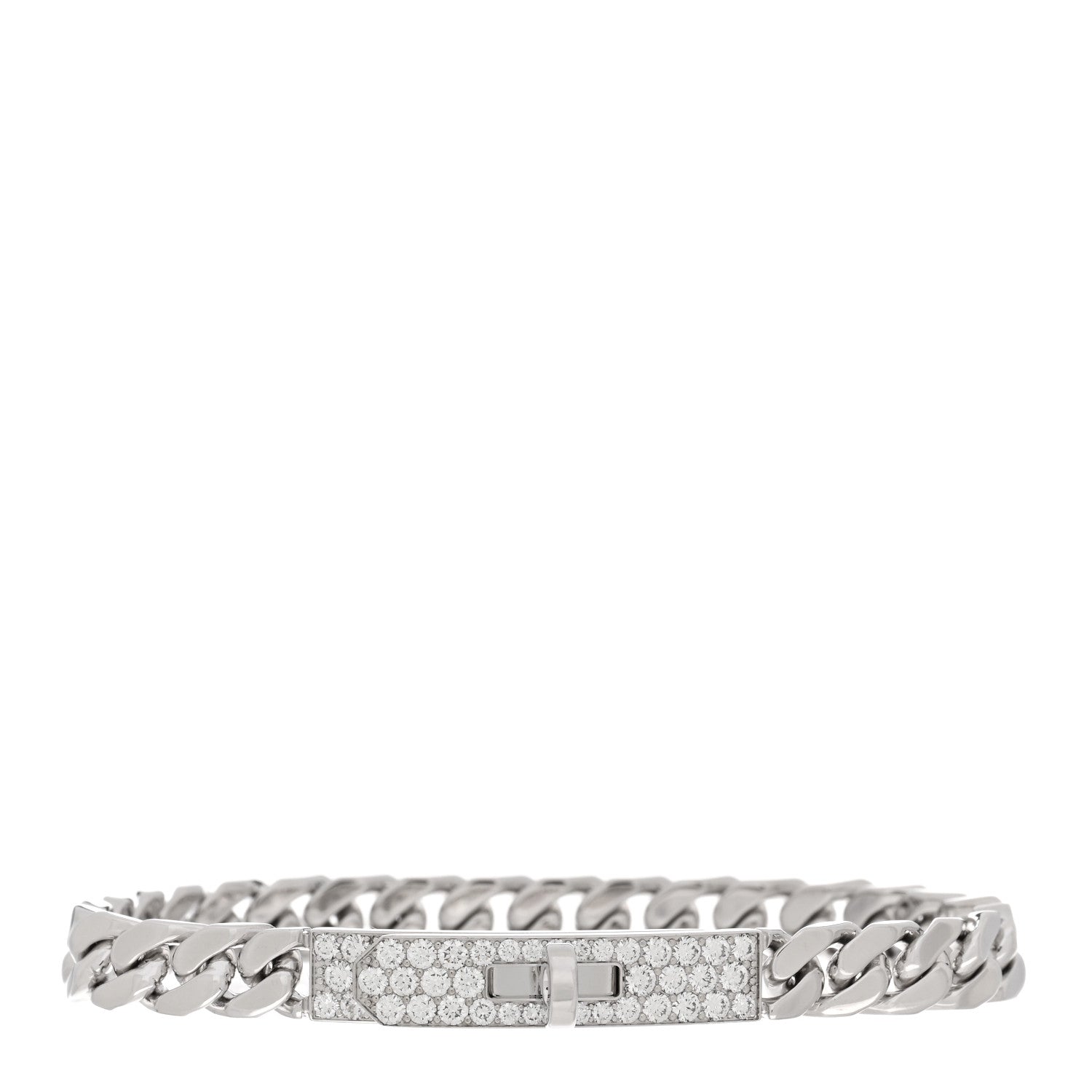 Hermes 18K White Gold Diamond TPM Kelly Gourmette Bracelet 1 of 4