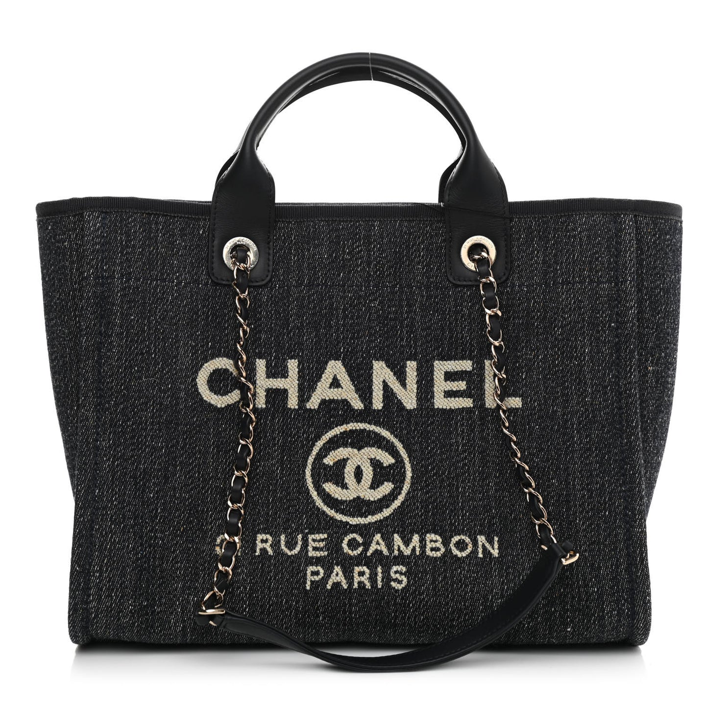 Denim Small Deauville Tote Dark Blue White