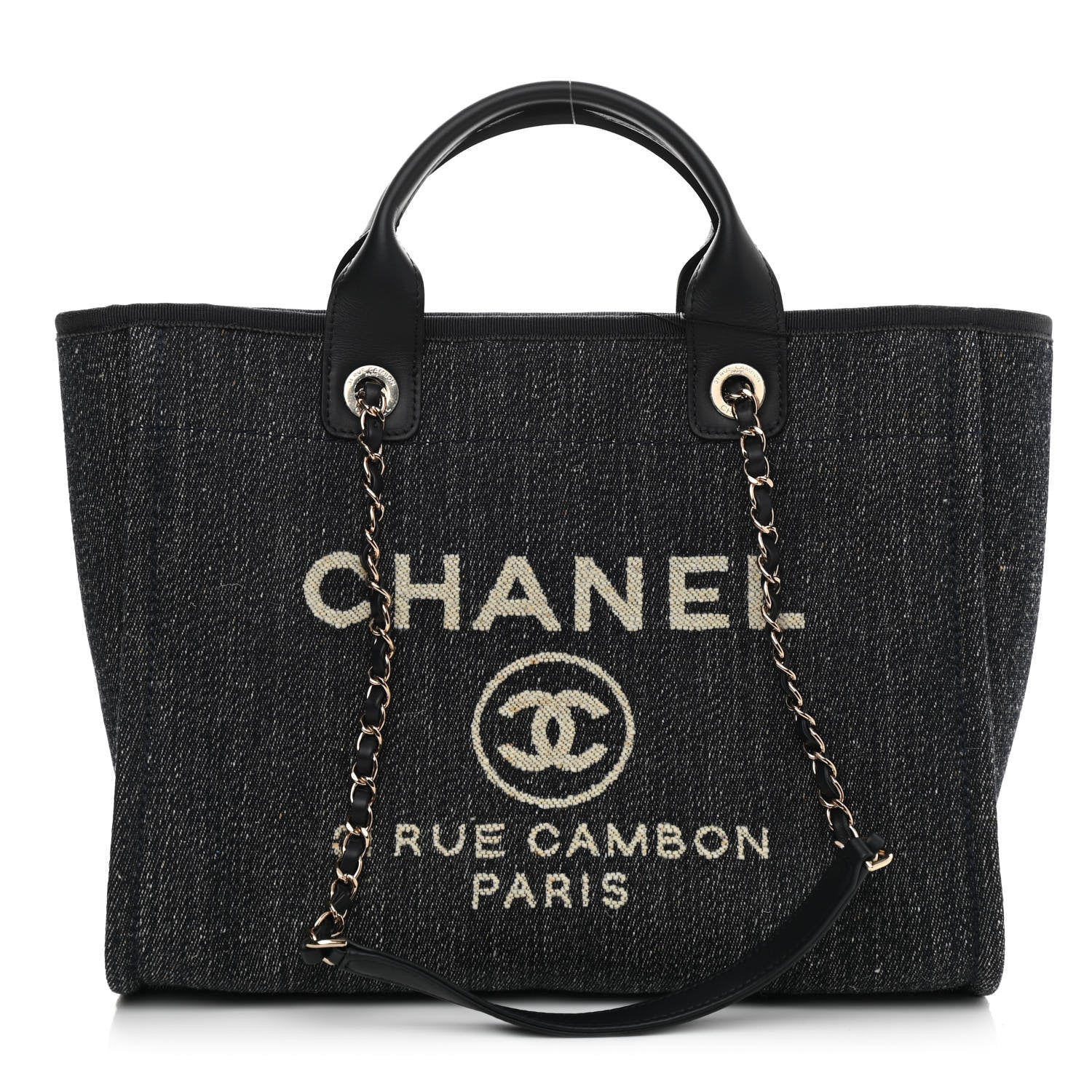 Chanel Denim Small Deauville Tote Dark Blue White 2 of 12