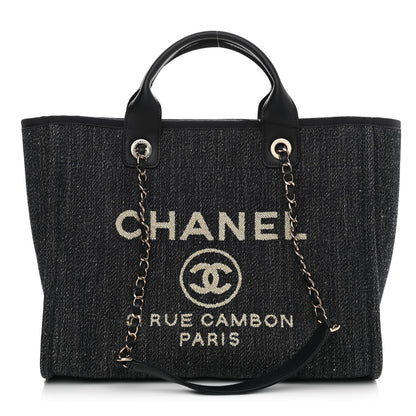 Chanel Denim Small Deauville Tote Dark Blue White 2 of 12