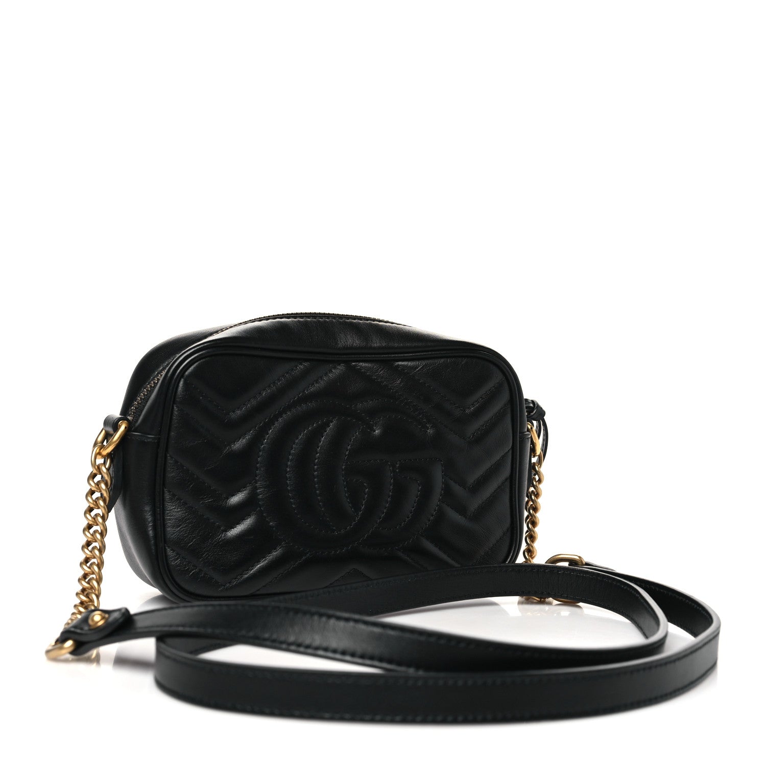 Gucci Calfskin Matelasse Mini GG Marmont Chain Shoulder Bag Black 3 of 10