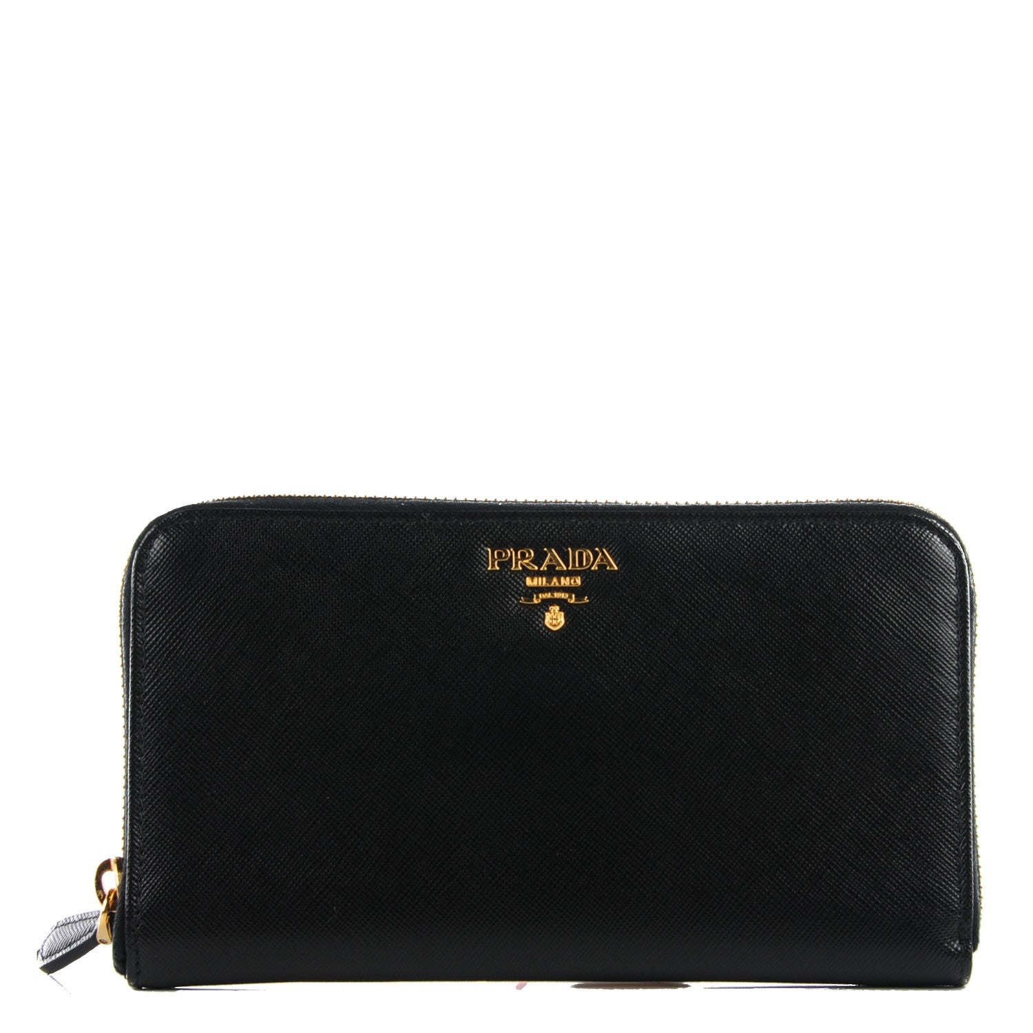 Prada Saffiano Metal Large Zip Around Wallet Black 1 of 10