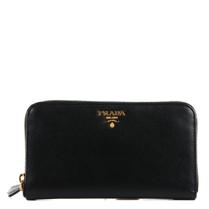 Prada Saffiano Metal Large Zip Around Wallet Black 1 of 10