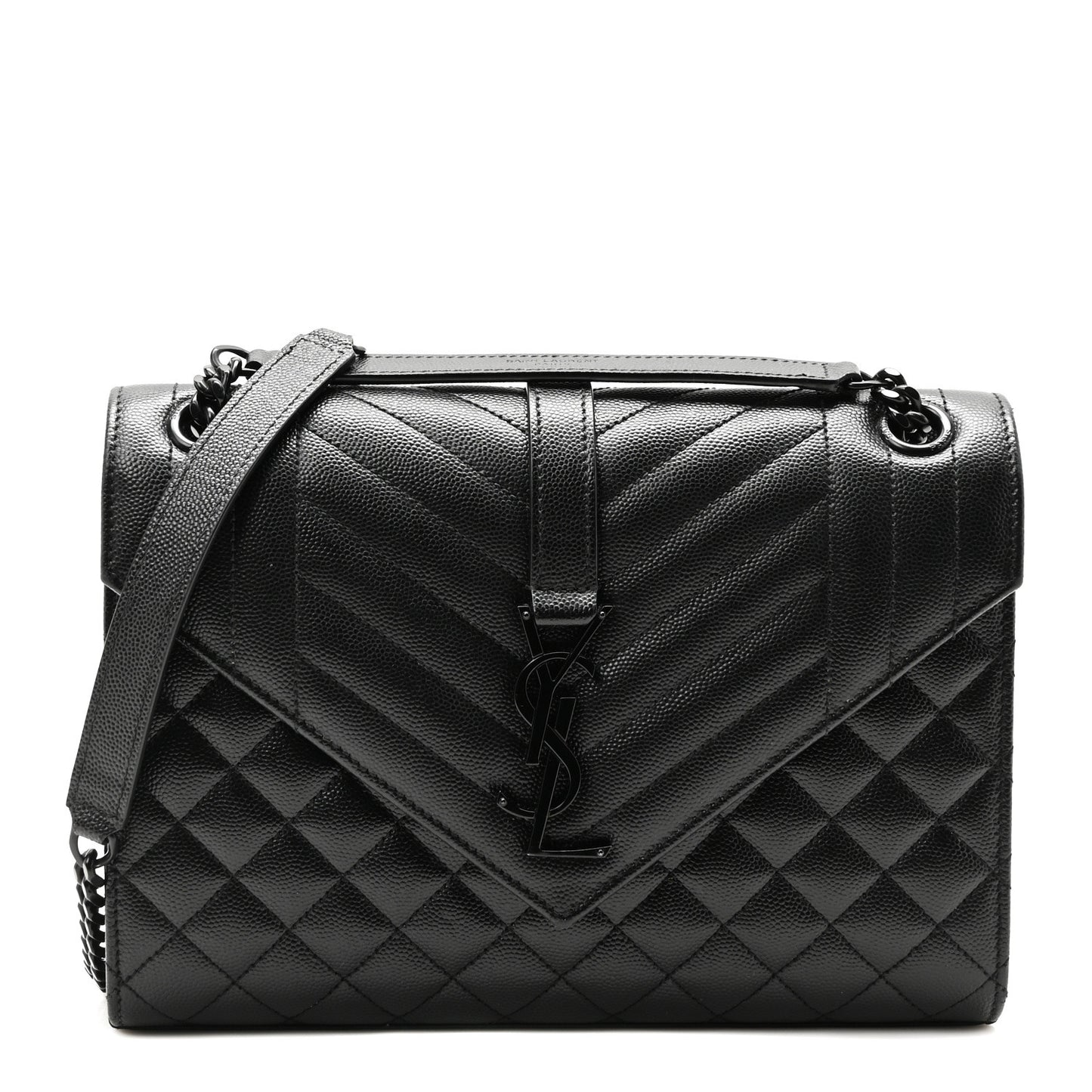 Grain De Poudre Textured Mixed Matelasse Triquilt Medium Monogram Monochrome Satchel Black