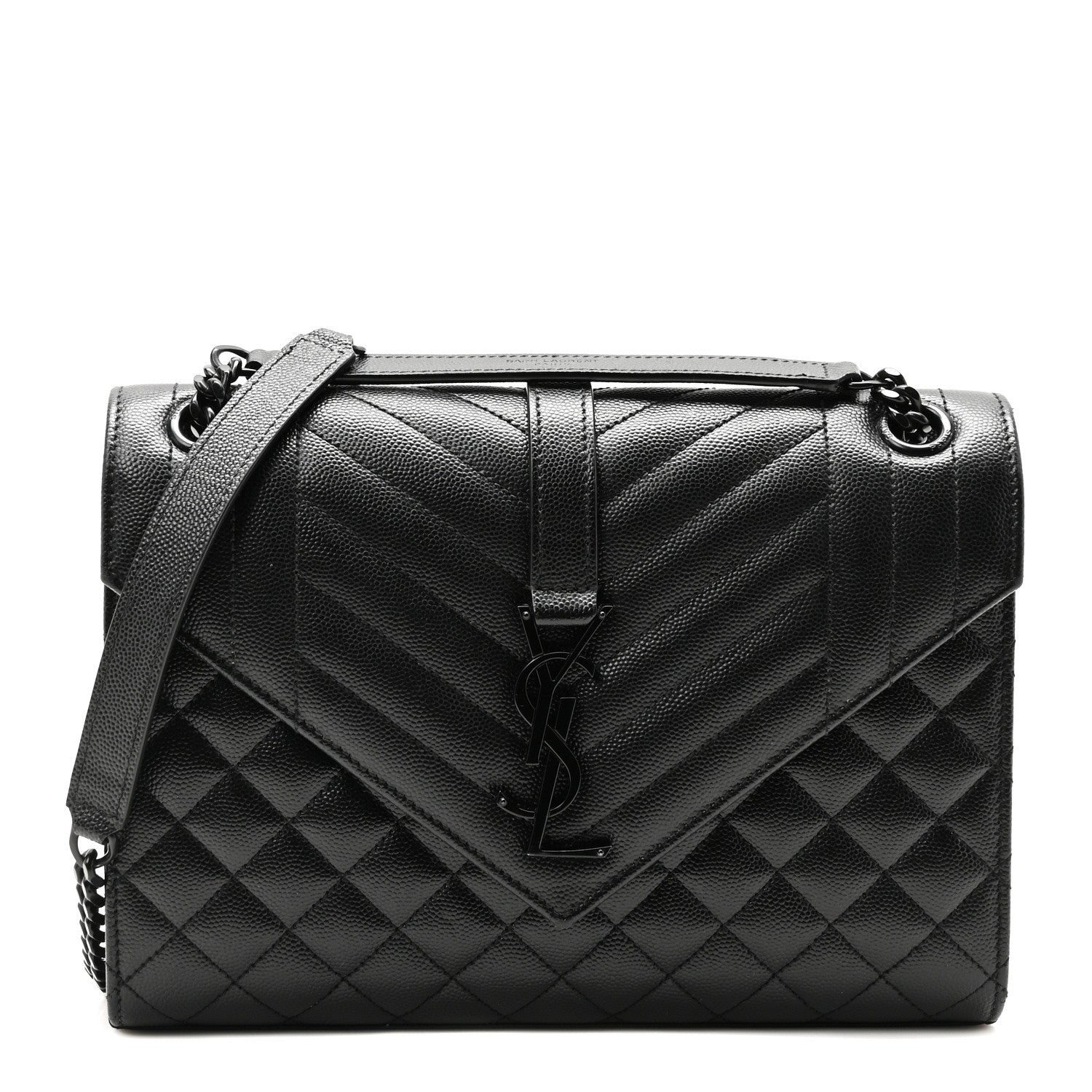 Saint Laurent Grain De Poudre Textured Mixed Matelasse Triquilt Medium Monogram Monochrome Satchel Black 1 of 9