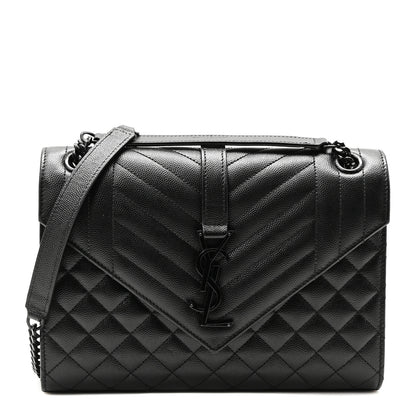 Saint Laurent Grain De Poudre Textured Mixed Matelasse Triquilt Medium Monogram Monochrome Satchel Black 1 of 9